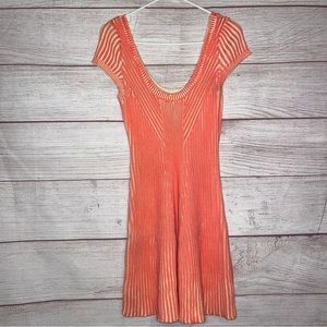 Free people women’s bright orange/pink ribbed short sleeve  dress